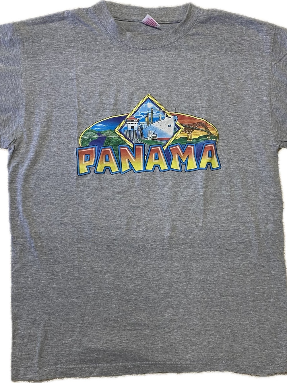 Panama Graphic Tee - Grey with Colorful Print